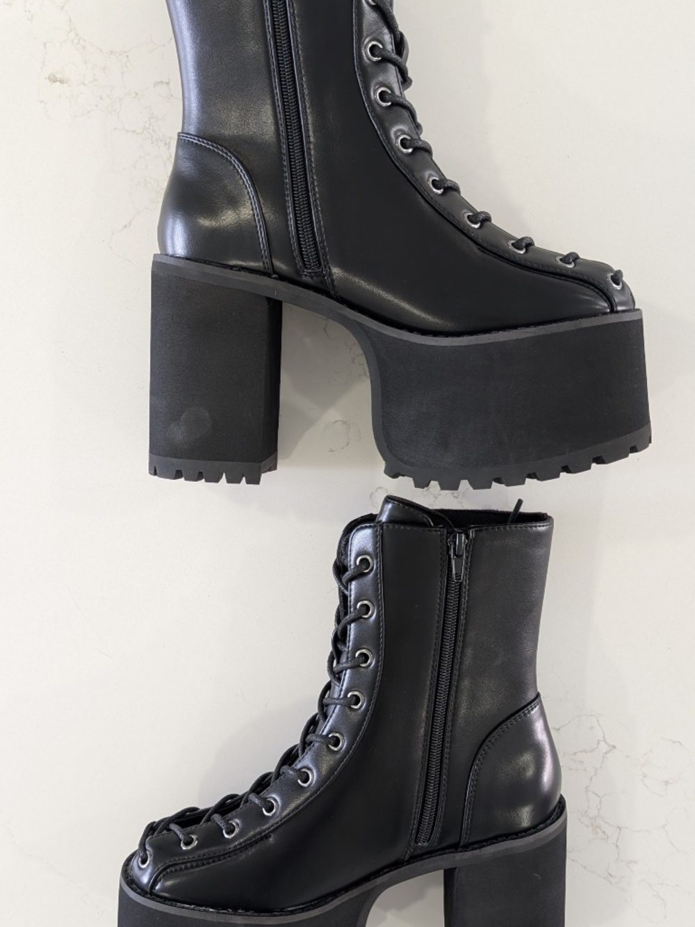 Foxblood Fiona Platform Boots Black Vegan Leather Goth Witchy Lace Up US 7